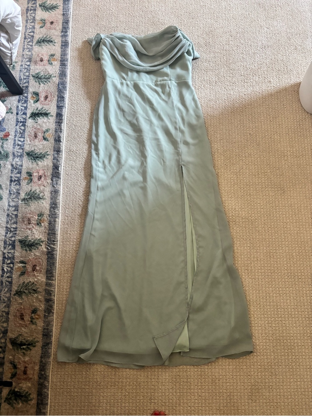 Birdy Grey Sage Green Draped Off-Shoulder Maxi Dress
